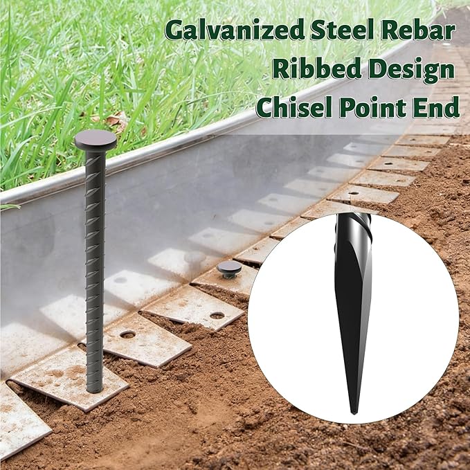 16 Inch Rebar Stakes - 1/2 Inch Diameter Galvanized Steel Ground Anchors Plant Support Metal Garden Stake Heavy Duty Anchoring Spikes for Speed Bump Parking Curb and Camping Tent (10 Pack)