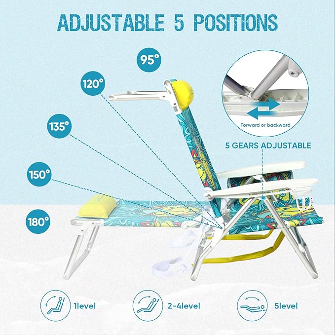 Old Bahama Bay Backpack Beach Chair 2 Pack Aluminum Lightweight Reclining 5-Position Lounge Chair for Adults Heavy Duty Support 400 LBS Portable Folding with Cooler Bag Camping Chair for Sand Outdoor