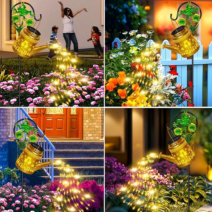 Solar Lanterns Outdoor Garden Decor Mothers Day Gifts for Women Mom Grandma Birthday Large Frog Hanging Watering Can with Shepherd Hook Waterproof Garden Lights for Outdoor Yard Christma Gifts