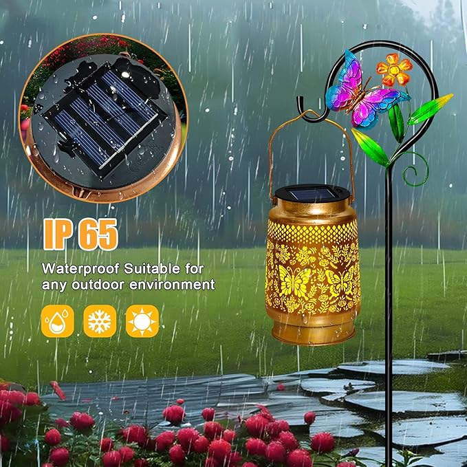 Butterfly Solar Lanterns Outdoor WaterproofGarden Decor Gifts for Women Mom GrandmaHanging Solar Lights with Sheep Hook for Yard Patio Pathway Porch