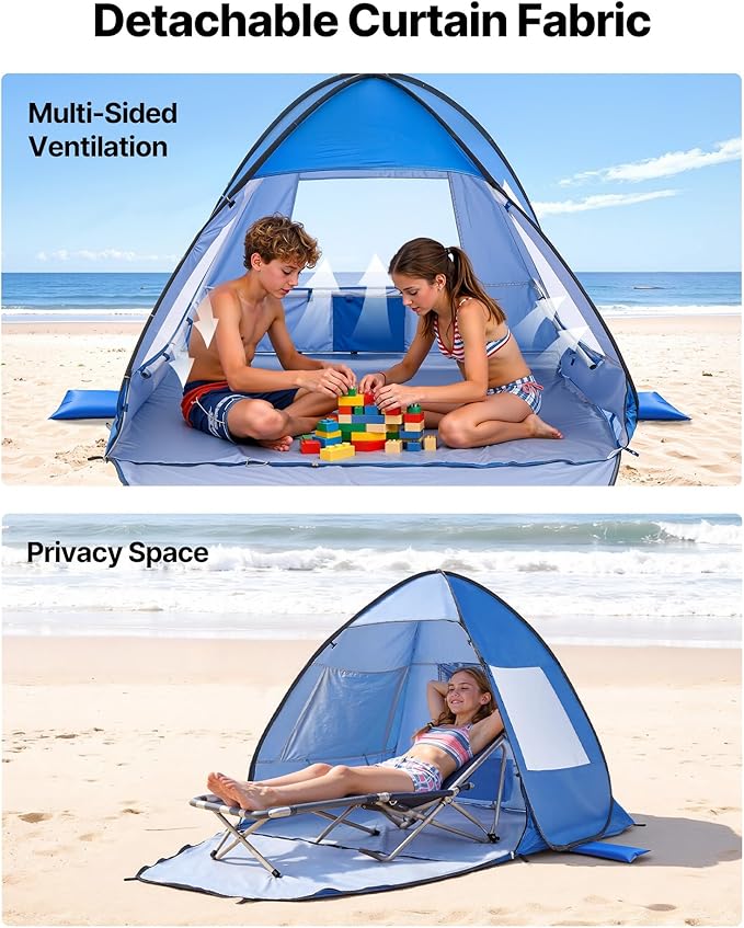 VEVOR Beach Tent Sun Shelter for 2 Person UPF 50+ Protection Portable Sun Shade Beach with Carrying Bag &amp Sand Pockets Lightweight and Easy Setup Beach Umbrella for Camping Fishing Outdoor Picn