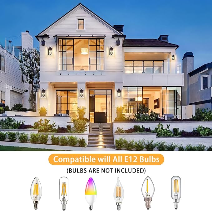 15 Dusk to Dawn Outdoor Wall Lantern 2-Light Outside Modern Wall Sconce Light Fixture Industrial Porch Light Wall Mount with E12 Sockets Waterproof Exterior Lamp Lighting Brown