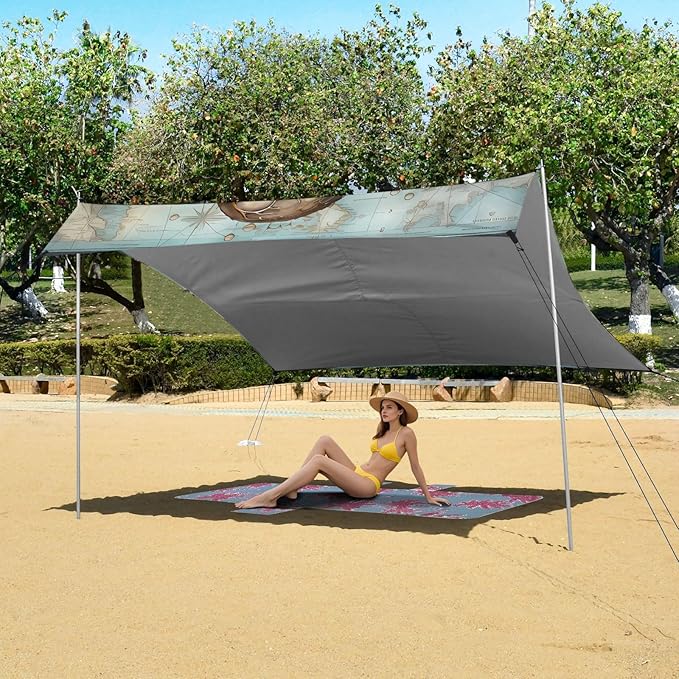 Beach Tent Sun Shelter Octopus Map Lightweight &amp Easy Setup Beach Shade Canopy for Camping Fishing