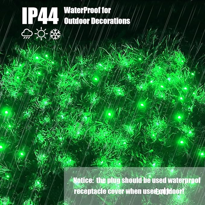 120Led Christmas Net Lights Outdoor 5ft x 6ft Connectable 8 Modes Waterproof Black Wire 29V Plug in Mesh Net Christmas Lights for Garden Yard Bushes Trunk Xmas Tree Decor (Green)