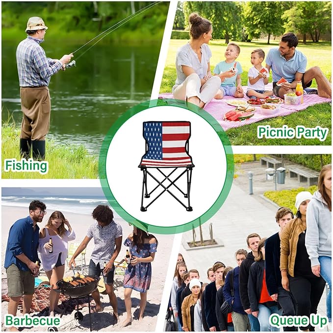 DOMIKING American USA Flag Kids' Portable Camping Chairs for Outdoor Fishing Chair with Carry Bag Folding Chair for Hiking Camping Travel