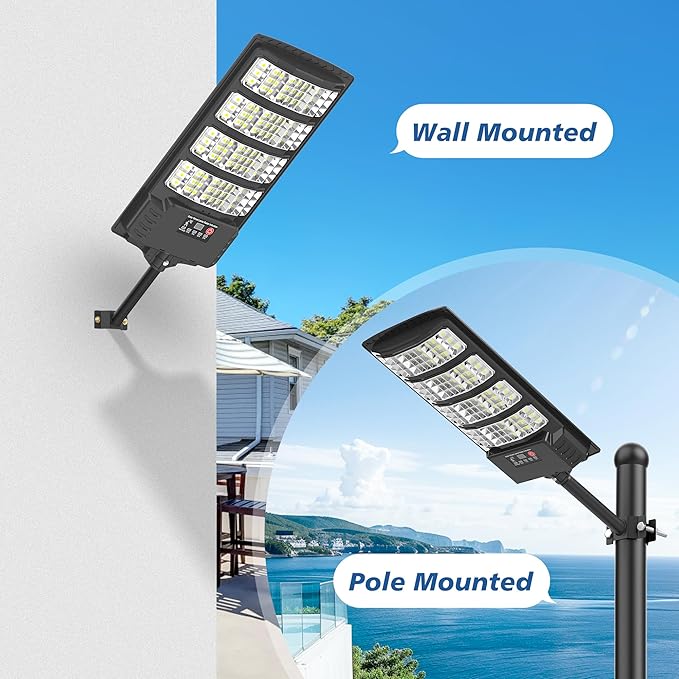 Solar Lights Outdoor Waterproof - Super Bright Solar Street Lights Outdoor Dusk to Dawn with Motion Sensor and Remote Control Wide Angle Commercial LED Street Light IP67 Waterproof 4 Packs