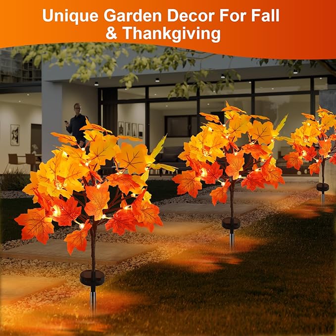 8Pack Fall Solar Lights Outdoor Waterproof160LED 320 Maple Leaves Solar Garden Lights Outside Autumn Artificial Tree Pathway Lights for PatioHalloweenThanksgivingFall Decoration