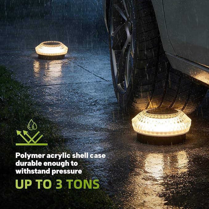 Solar Deck Lights Outdoor - IP67 Waterproof Solar Driveway Dock Lights 12PK Solar Pthway Lights Outdoor Warning Step Lights for Driveway Sidewalk Garden Pathway Yard Stair Backyard Decor(Warm White)