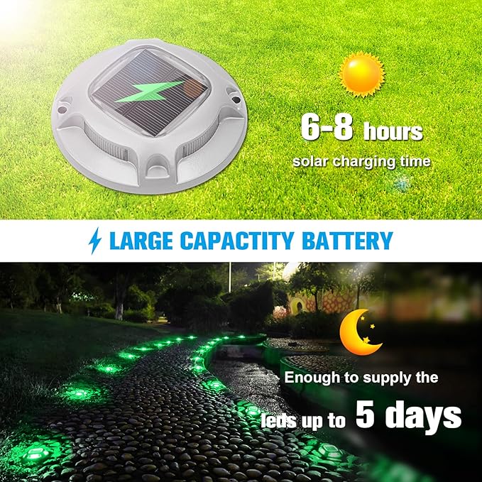 VOLISUN Christmas Solar Driveway Lights Dock Marine Lights 4 Pack2 Colors in 1Outdoor LED Deck LightsSolar Powered Waterproof Warning Step Lights for Driveway Sidewalk Pathway (Red/Green)