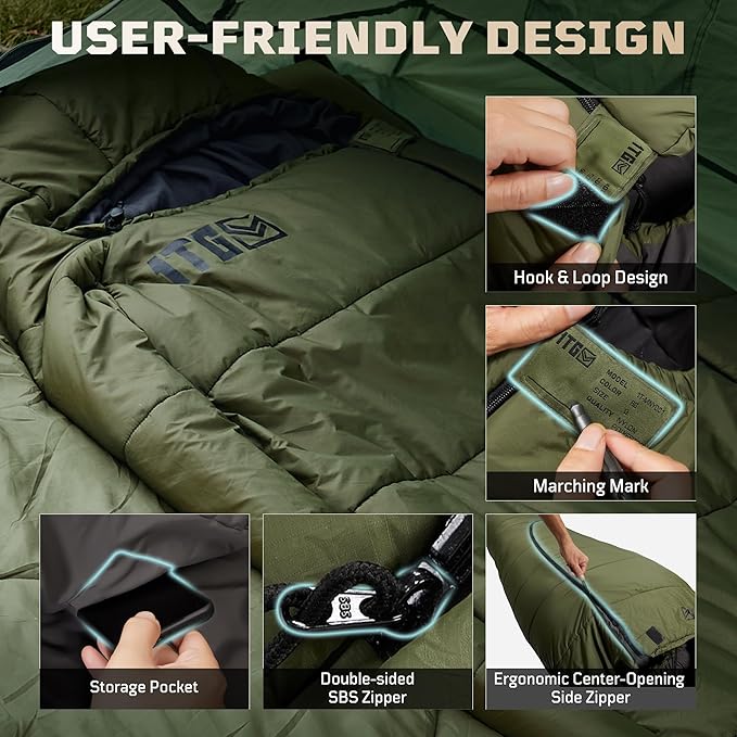 Mummy Sleeping Bag for Adults 25℉-36℉ Cold Weather Backpacking Sleeping Bag Lightweight 3-4 Season Winter Camp Bag with Adjustable Hood &amp Compression Sack Machine Washable