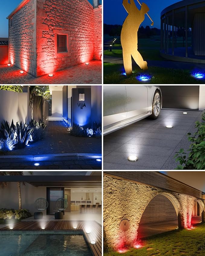 btfarm 24 Pack Solar Lights Outdoor 8 LED Solar Ground Lights IP65 Waterproof Flat Solar Disc Light Pathway Lights for Garden Lawn Yard Christmas Decorations Red+Blue+Cool White