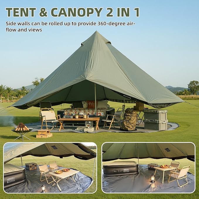 YOLENY Bell Tent Yurt Tent 4/6/8/10 Person 4 Season Waterproof Glamping Tents w/Stove Jack for Family Camping Outdoor Party Glamping Tents for Camping - 10/13.1/16.4FT