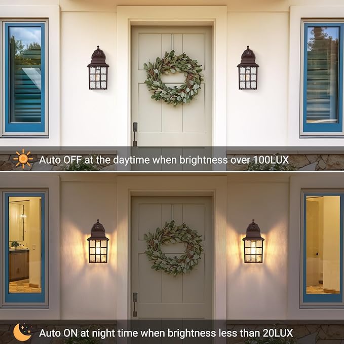 2-Pack Dusk to Dawn Outdoor Lights for House Exterior Porch Light Fixtures Wall Mount with Photocell Sensor Oil Rubbed Bronze Wall Lantern Waterproof Outside Wall Sconce Lighting for GarageDoor