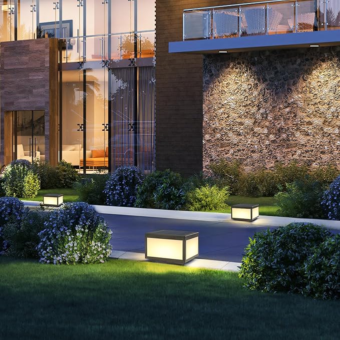 Solar Post Lights Outdoor Pillar LightSolar Cap Column Lighting LED Square Deck Cap Lamp for Flat Surface Patio Garden Decoration Stainless Steel Lamp Post Dusk to Dawn with IP65 Waterproof（10x10）