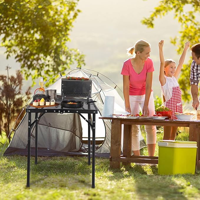 RedSwing Portable Grill Table for Outside Aluminum Square Folding Grill Stand Table for Outdoor Camping Picnic BBQ Lightweight Adjustable Height 24x24 Black