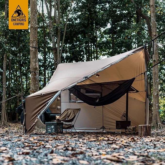 OneTigris COZSHACK Hot Tent Large Spacious 4 Person Tent with Stove Jack Windproof Waterproof Tent for Wood Stove Bushcraft Camping Travel Truck Family