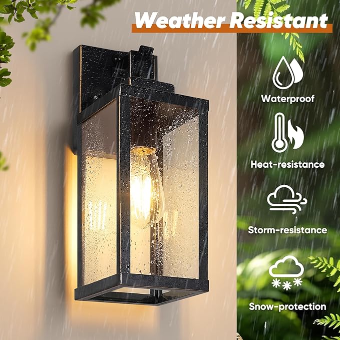 BesLowe 14” Upgraded Motion Sensor Outdoor Wall Lights Dusk to Dawn Porch Lights Outdoor Wall Sconces 3 Lighting Modes Exterior Lighting Fixtures with Hooks Bronze Outside Lights for House 2-Pack
