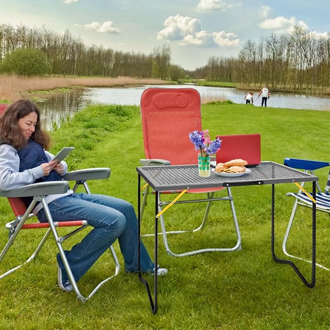 Portable Folding Grill Table 3ft Outdoor Grill Table with Mesh Tabletop Metal Grid Table for Camping Picnic BBQ RV
