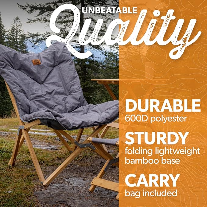 Kuma Outdoor Gear Yoho Bamboo Butterfly Chair with Carry Bag Ultimate Portable Luxury Outdoor Chair for Camping Glamping Sports &amp Outdoor Adventures (Heather Grey)