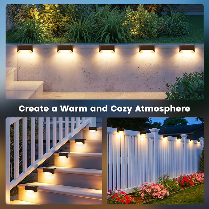 SOLPEX Solar Deck Lights Outdoor Solar Fence Lights Waterproof LED Step Light for Outside Garden Stair Patio Yard Railing Front Porch Balcony Decor(16 Pack Warm White)