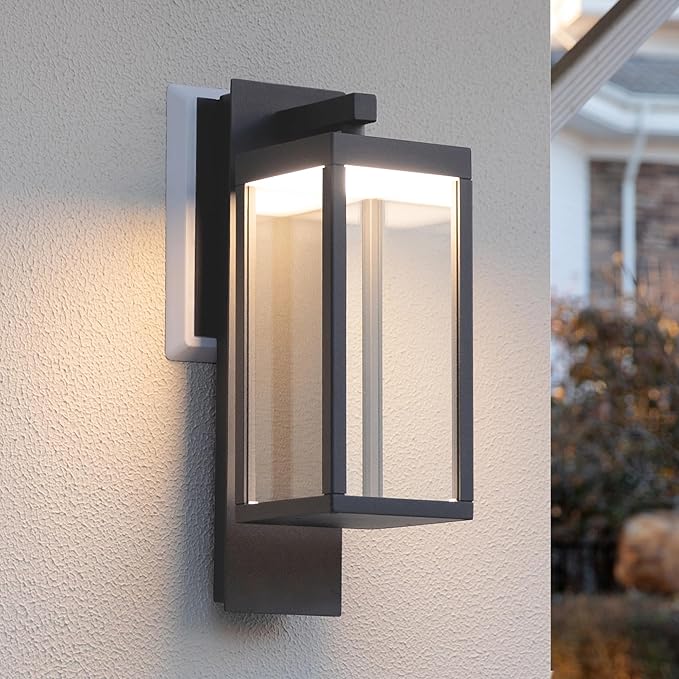 Outdoor Wall Sconce Lights LED Wall Mount Lantern Waterproof Exterior Wall Light Fixtures with Clear Glass Shade Aluminum Matte Black Lamps for Porch Entryway Doorway Garage Garden Yard