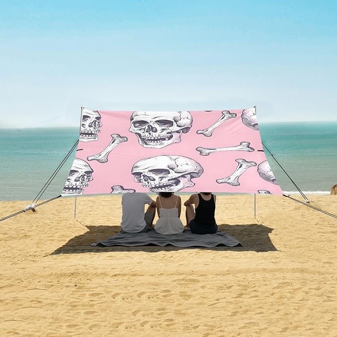 Beach Tent Sun Shelter Skulls Bones Lightweight &amp Easy Setup Beach Shade Canopy for Camping Fishing