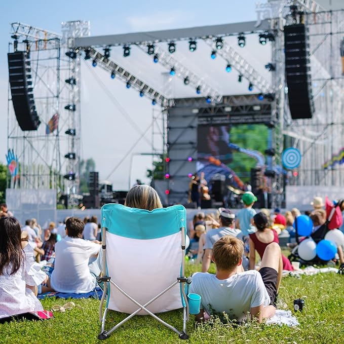 VILLEY Low Beach Chair High Back Folding Chair for Adults Lightweight and Portable for Outdoor Camping Lawn Music Festival with Cup Holder and Carry Bag - Blue Stripes