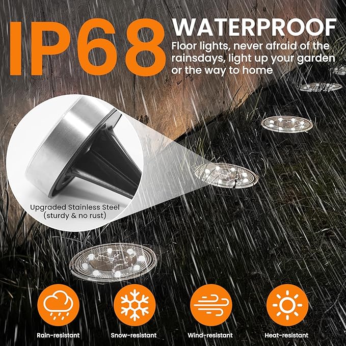 Siatom Stainless Steel Solar Ground Lights 8 Pack IP68 Waterproof Solar In-Ground Light for Outdoor Flat Landscape Lighting Garden Disc Light for Pathway Walkway and Yard - 8 Pcs (Cold White)
