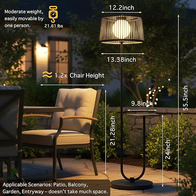 EcoGreen U-Shaped Solar Outdoor tanding Lamp with Table – 21×14×55 Inch Modern Outdoor Light Solar Powered 8H Warm Glow Waterproof for Porch Garden Balcony(Gray Single Pack)