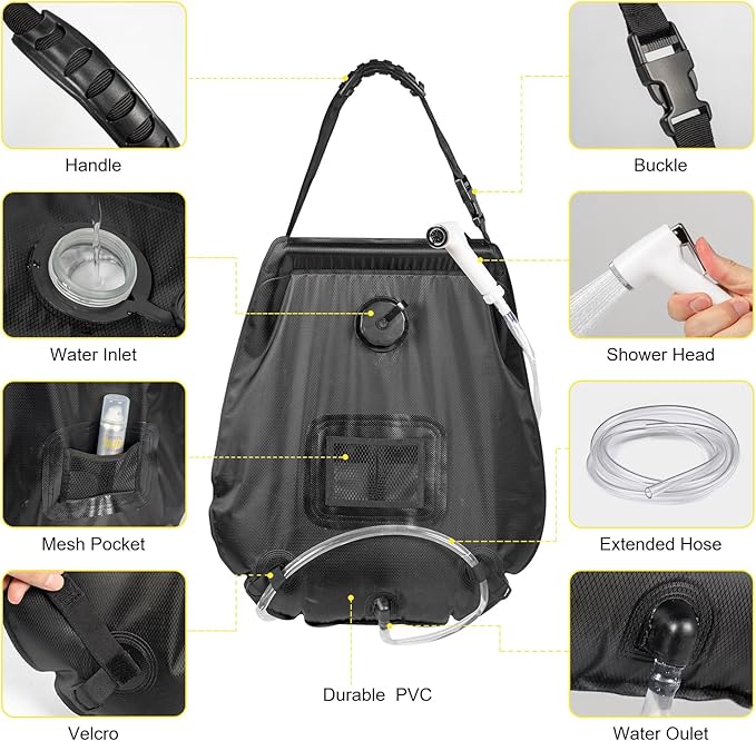 Portable Camping Privacy Tent Outdoor Shower Tent Kit with 5 Gallon Shower Bag-(Nozzle Upgraded)