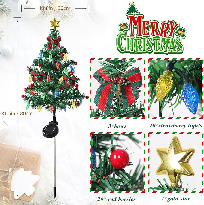Dremisland Solar Christmas Tree Outside 4Pack Waterproof Solar Xmas Trees with 80 LED Lights 2 Flashing Modes Solar Christmas Decorations Outdoor Yard Garden Patio Cemetery Porch Pathway Decor