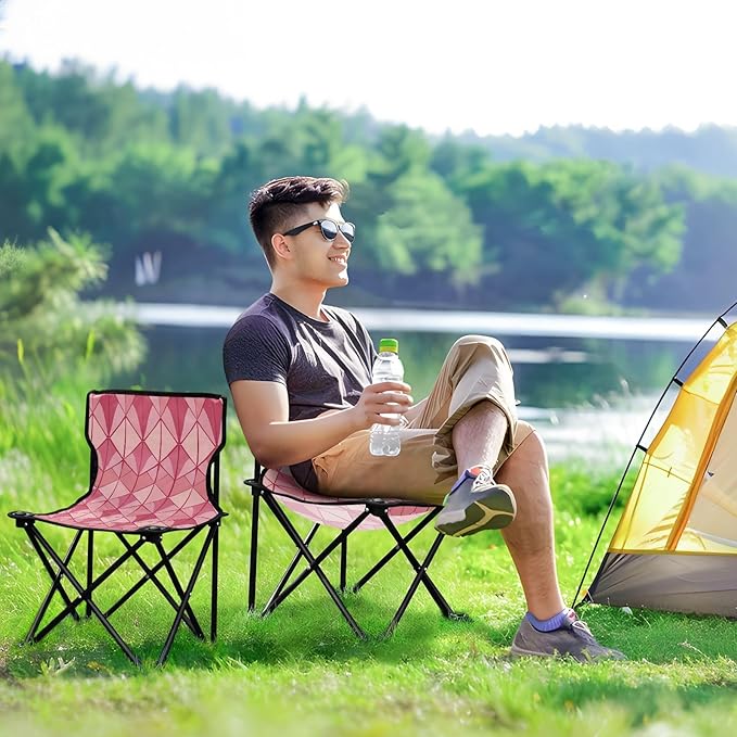Geometric Peach Foldable Camp Chairs for Adults Heavy Duty Lightweight Packable Chair with Carrying Bag Fishing Chair for Fishing Camping
