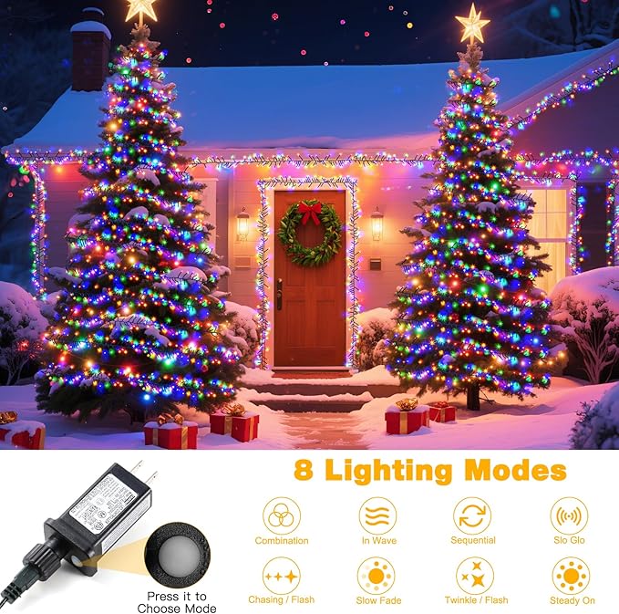 1000 LED 50FT Cluster String Lights Outdoor Multicolor Waterproof Christmas Tree Firecrackers String Lights with 8 Modes &amp Timer Plug in Twinkle Fairy Lights Decor for Indoor Xmas Party Bedroom