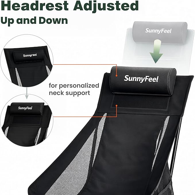 SUNNYFEEL High Back Camping Chair 15 Second Setup Frame 330lb Capacity Portable Backpacking Chair Lightweight &amp Compact Folding Camp Chair for Hiking Camping Black