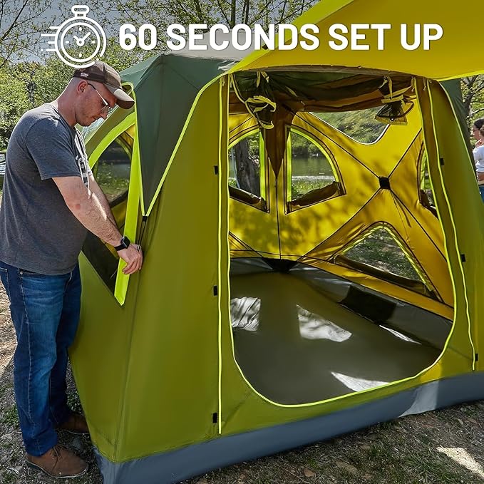 TIMBER RIDGE Camping Tent 4 Person Instant Pop Up Hub Tent with 8 Windows Easy 60 Second Setup Weather Resistant Family Cabin Tents with Rain Fly for Camping Hiking Outdoor Travel