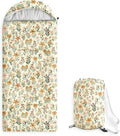 Wake In Cloud - Kids Sleeping Bag for Girls Toddlers Camping in Warm Cold Weather Backpacking Lightweight Compact Outdoor Liner for 3 Seasons Summer Spring Fall Flowers Orange Cream