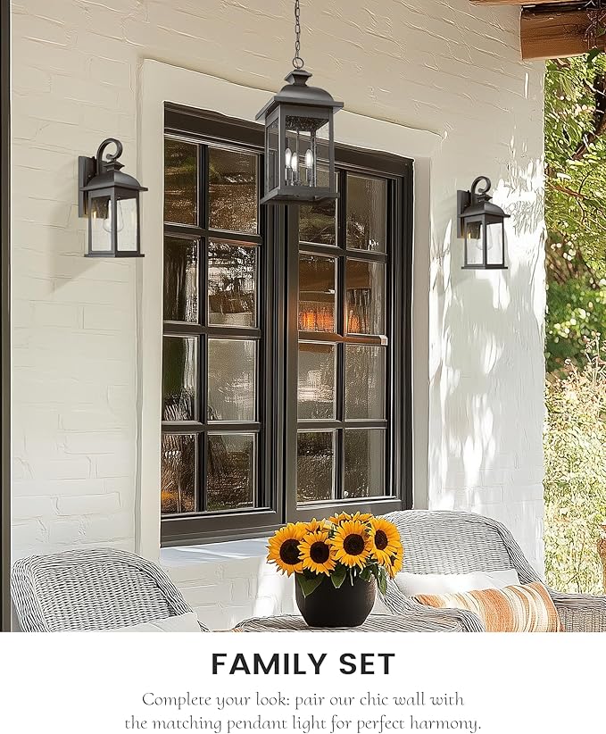 FEMILA Exterior Wall Sconce2 Packs Outdoor Waterproof Wall Lights FixtureE26 Socket Wall Lantern for PorchAnti-Rust Matte Black Finish with Seeded Glass Lampshade4FD54B-2PK BK