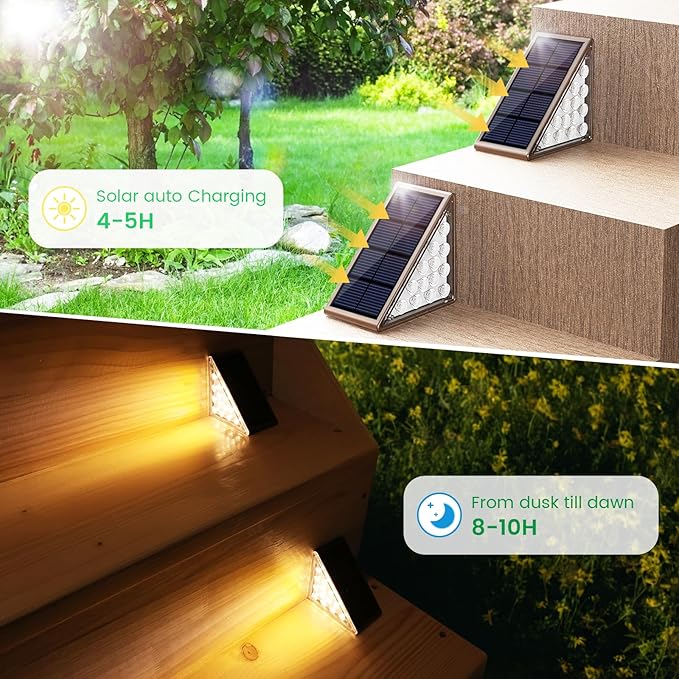 Solar Step Lights - 8 Pack Waterproof IP67 Outdoor Deck &amp Staircase Lights (Warm Brown)
