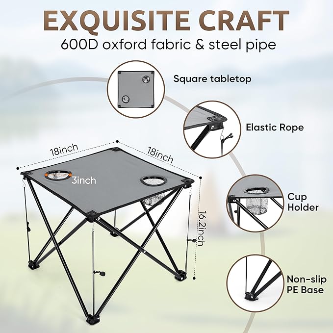 HaSteeL Folding Beach Chair Set of 3 Foldable Black Camping Chairs &amp Grey Table for Outside Low Beach Chair Portable for Adults Fishing Picnic Outdoor BBQ Cup Holder &amp Storage Bag