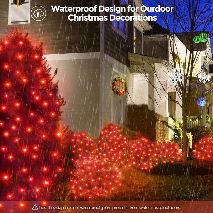 WBao Christmas Lights 200LED 8.4ft x 5.2ft Net Lights Outdoor Mesh Light with 8 Modes Timer UL Certified End to End Connectable Waterproof for Lawn Bushes Outdoor Christmas Decorations Red