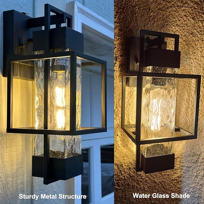 PARTPHONER Modern Outdoor Light Fixtures Dusk to Dawn Outdoor Lighting 2 Pack 15 Exterior Wall Sconce Waterproof Porch Light Outside Lamp for House with Water Glass for Garage Doorway