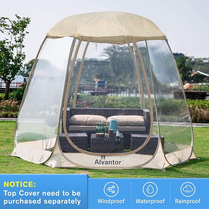 Alvantor® Pop Up Bubble Tent® - 10’ x 10’ Instant Igloo Tent® - 4-6 Person Screen House for Patios - Large Oversize Weather Proof Pod - Cold Protection Camping - Beige