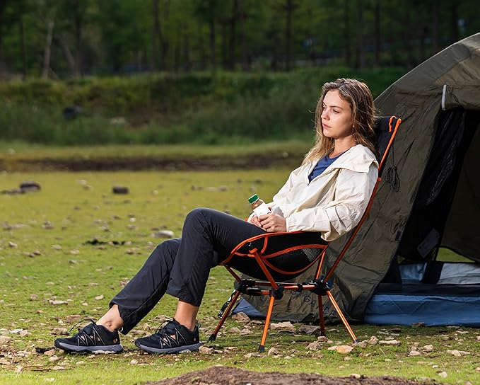 MARCHWAY Lightweight Folding High Back Camping Chair with Head Support Stable Portable Compact for Outdoor Camp Travel Beach Picnic Festival Hiking Backpacking (Highback Orange)