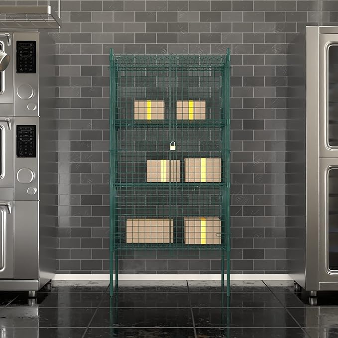 Commercial Grade NSF Listed Metal Wire Mesh Storage Green Epoxy Security Cage Kit 24 x 36 x 74 Perfect for Warehouse Walk-In Refrigerator Freezer Grocery Store Restaurant