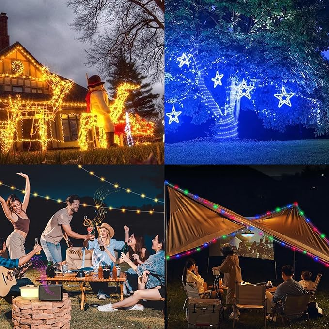 Vigdur 66FT Solar Rope Lights Outdoor - 200 LEDs 18 Color Changing Fairy Lights Outdoor Waterproof with Remote &amp Timer &amp 8 Lighting Modes Solar String Lights for Xmas Garden Fence Tree Party