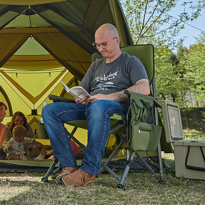 TIMBER RIDGE Oversized Folding Camping Chair High Back Heavy Duty for Adults Support up to 500lbs with Cup Holder Side Pocket Cooler Bag 2 Pack