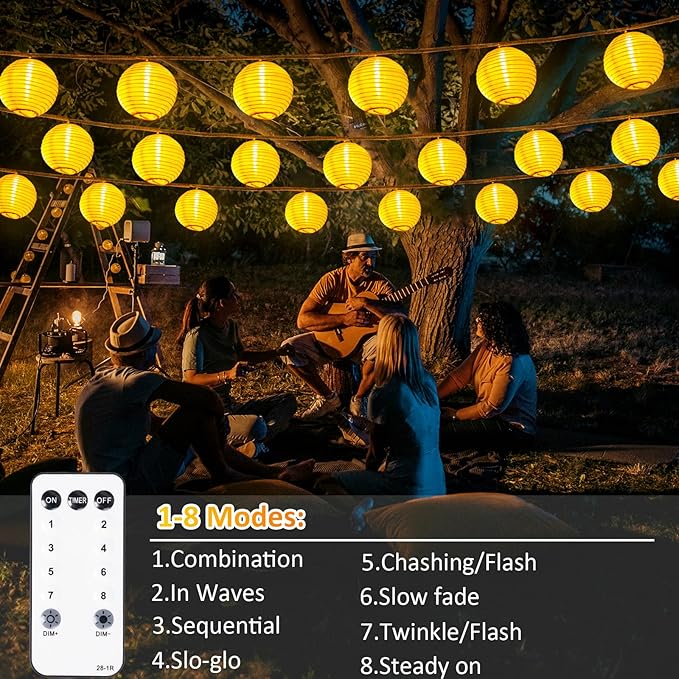 Lantern String Lights Plug in- 40ft 40LED 2700K Warm White Mini Lantern Lights Waterproof Hanging Hemp Rope String Lights Indoor Outdoor with Remote Timer for Porch Fence Balcony
