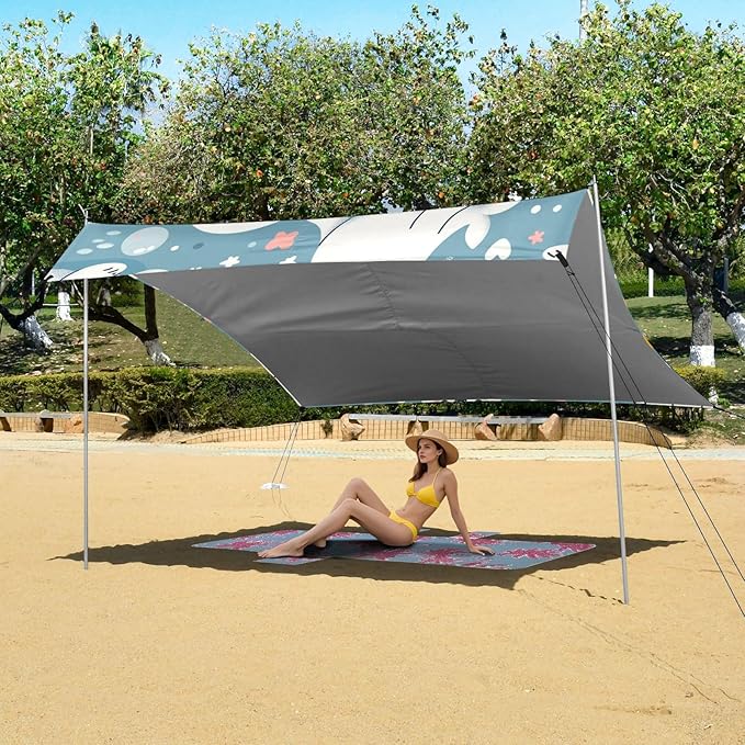 Cute Seal Star Dot and Hear Camping Sun Shelter Beach Tent Portable Beach Sun Shade Outdoor Canopy for Camping Trips Fishing Picnic