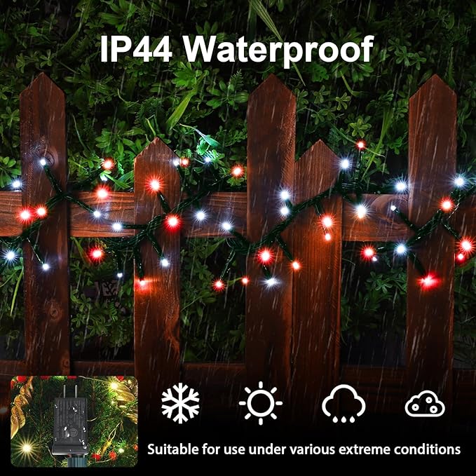 LAMPHOME 500 LED String Lights Outdoor 16 Modes Plug in Twinkle Fairy Lights for Bedroom 46ft 500LED Christmas Lights Cluster Lights Outdoor Waterproof Red&ampWhite Bulb