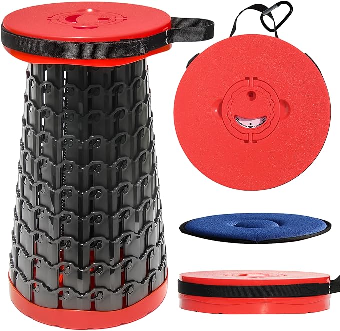 ALEVMOOM Upgraded XXL 50 Portable Collapsible Stool with CushionTelescoping Folding Stool for AdultsYet More Sturdy Camping Stool with Load Capacity 1000lbsfor Outdoor Garden Hiking BBQ Red